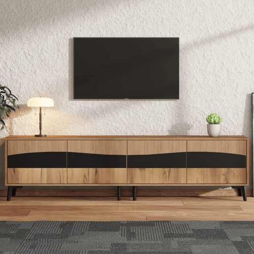 Móvel de TV 180x40x50 cm - Com 4 armários, 8 pernas, capacidade para 30 kg, design simétrico - Natural