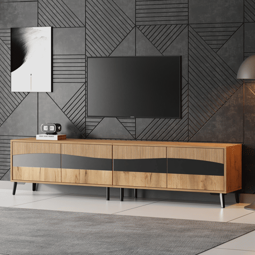 Móvel de TV 180x40x50 cm - Com 4 armários, 8 pernas, capacidade para 30 kg, design simétrico - Natural