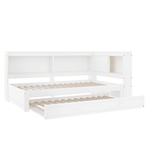 Cama de dia 90x200 cm - Sofá-cama, com cama extraível, com luzes LED, 1 USB, 1 Tipo-C, Branco