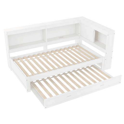Cama de dia 90x200 cm - Sofá-cama, com cama extraível, com luzes LED, 1 USB, 1 Tipo-C, Branco
