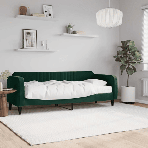 Sofá-cama, Sofá conversível com colchão 80x200 cm veludo verde-escuro