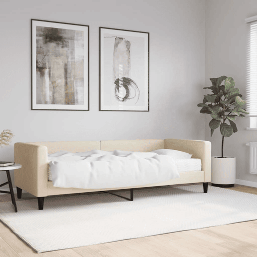 Sofá-cama, Sofá conversível com colchão 80x200 cm tecido cor creme Sofá-cama, Sofá conversível com colchão 80x200 cm tecido cor creme