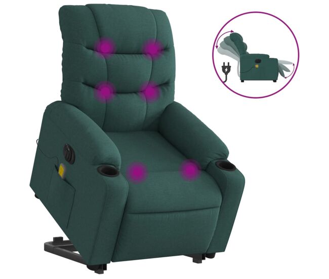 Sillón masaje eléctrico reclinable - sillón relax elevable tela verde oscuro