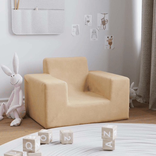 Sofá infantil, Sofá para criança pelúcia macia cor creme