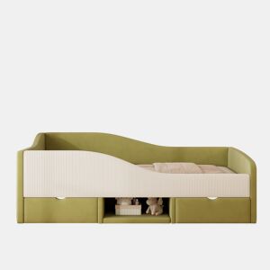 Cama multifuncional 90x190 cm - Com duas gavetas e barreiras - Verde escuro + Creme
