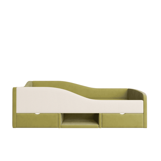 Cama multifuncional 90x190 cm - Com duas gavetas e barreiras - Verde escuro + Creme