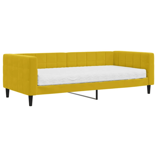 Sofá-cama, Sofá conversível com colchão 90x200 cm veludo amarelo