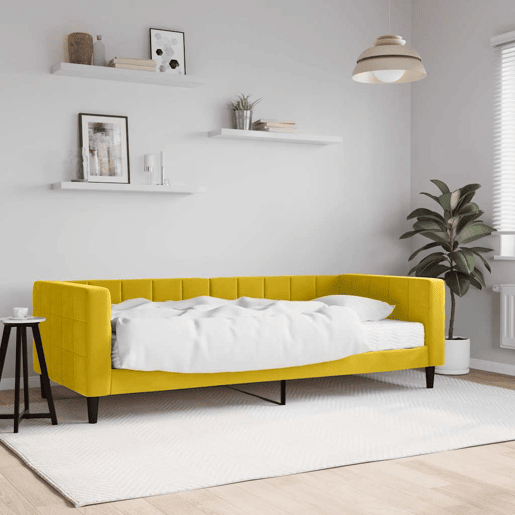 Sofá-cama, Sofá conversível com colchão 90x200 cm veludo amarelo