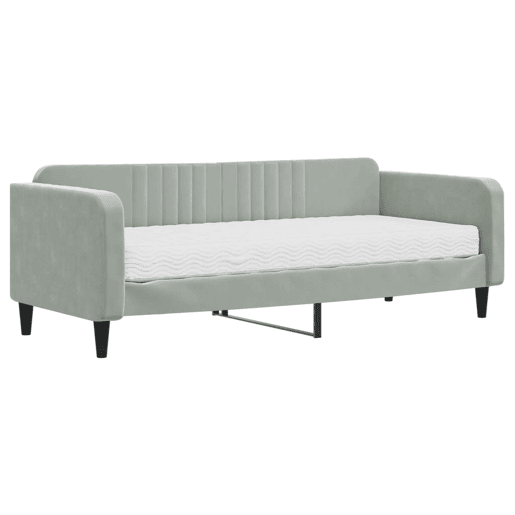 Sofá-cama, Sofá conversível com colchão 90x200 cm veludo cinzento-claro