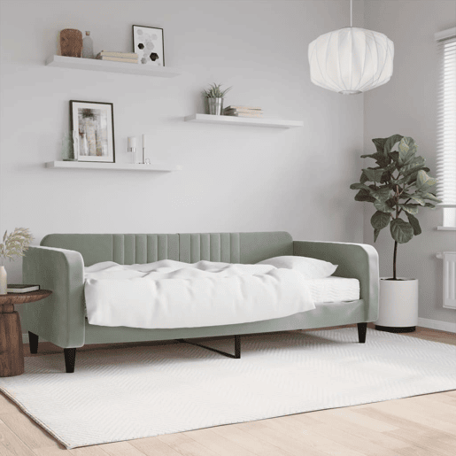 Sofá-cama, Sofá conversível com colchão 90x200 cm veludo cinzento-claro
