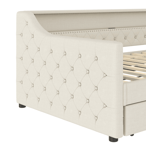 Cama de dia 90x200 cm - Sofá-cama, com estrado, luzes LED, cama extensível, USB - Bege