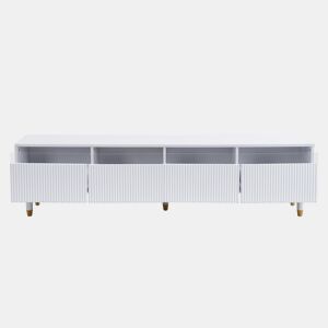 Móvel de TV moderno 178 cm - Design minimalista, grande capacidade, 4 gavetas, MDF e acrílico - Branco