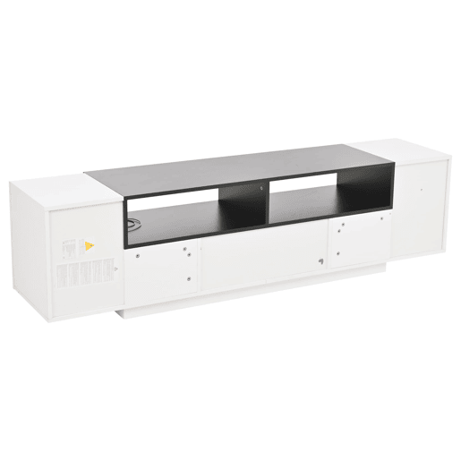 Móvel de TV 180x40x48 cm - Lowboard com luz LED, formato em L, com gavetas - Branco e preto