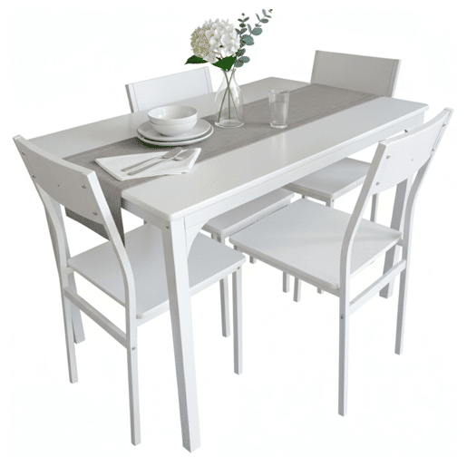 Conjunto de mesa de cozinha com 4 cadeiras, conjunto de jantar para cozinha, melamina branca