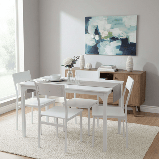 Conjunto de mesa de cozinha com 4 cadeiras, conjunto de jantar para cozinha, melamina branca
