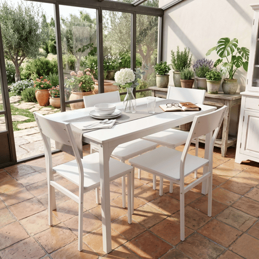 Conjunto de mesa de cozinha com 4 cadeiras, conjunto de jantar para cozinha, melamina branca