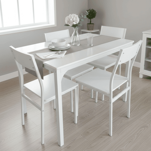 Conjunto de mesa de cozinha com 4 cadeiras, conjunto de jantar para cozinha, melamina branca