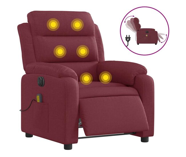 Sillón de masaje reclinable - sillón relax eléctrico tela rojo tinto