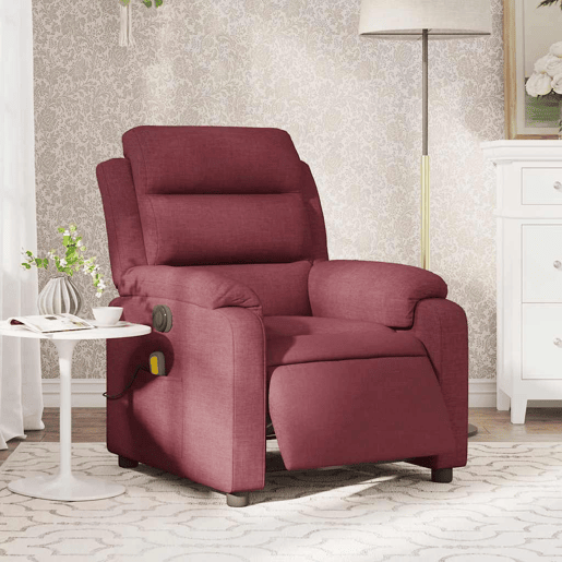Poltrona reclinável de massagens - Poltrona relax elétrica tecido vermelho tinto