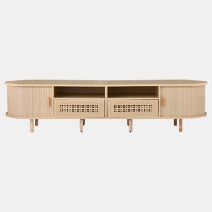 Móvel de TV ovalado 170x40x40 cm - 2 gavetas com design em rattan, 2 portas de correr - Cor carvalho claro