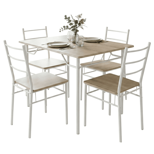 Conjunto de mesa de cozinha com 4 cadeiras, conjunto de jantar para cozinha, melamina branca e carvalho Sonoma