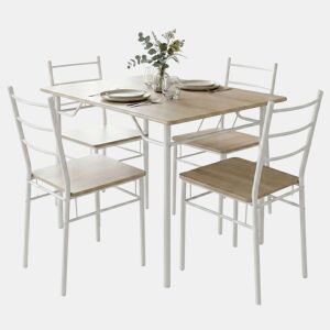 Conjunto de mesa de cozinha com 4 cadeiras, conjunto de jantar para cozinha, melamina branca e carvalho Sonoma