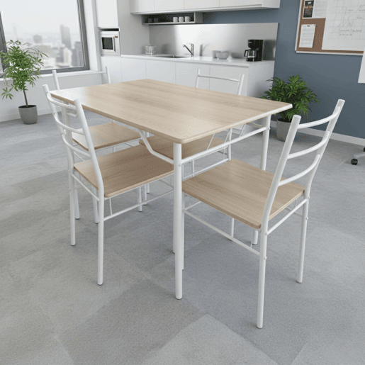Conjunto de mesa de cozinha com 4 cadeiras, conjunto de jantar para cozinha, melamina branca e carvalho Sonoma