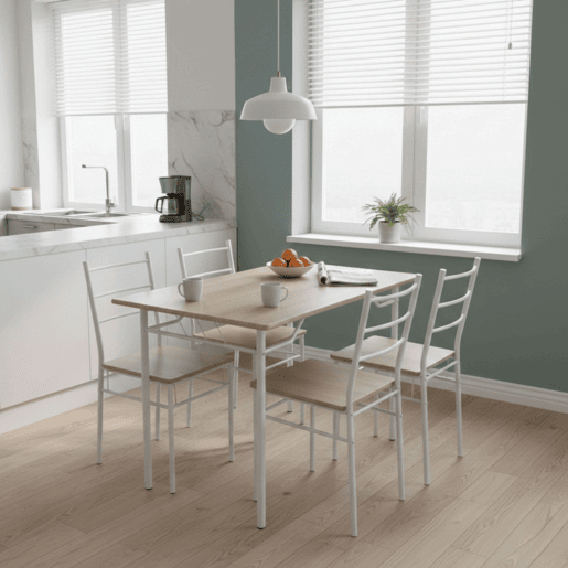 Conjunto de mesa de cozinha com 4 cadeiras, conjunto de jantar para cozinha, melamina branca e carvalho Sonoma