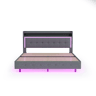 Cama estofada 140x200 cm - Com porta USB e luz LED, design com pés ocultos, tecido de linho cinzento