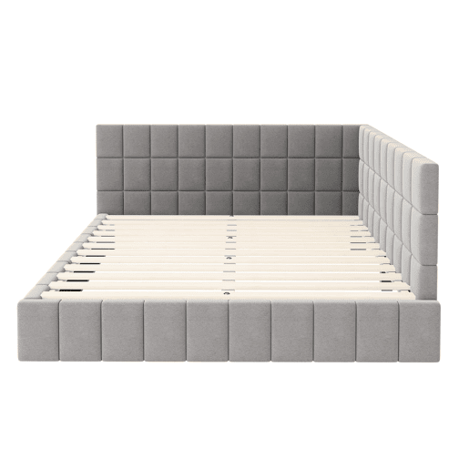 Sofá-cama 160*200 - Multifuncional com estrado de ripas - Veludo cinzento