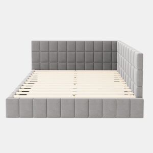 Sofá-cama 160*200 - Multifuncional com estrado de ripas - Veludo cinzento