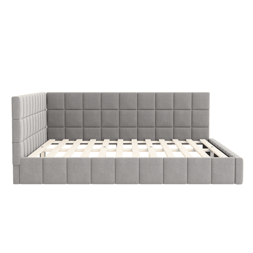 Sofá-cama 160*200 - Multifuncional com estrado de ripas - Veludo cinzento