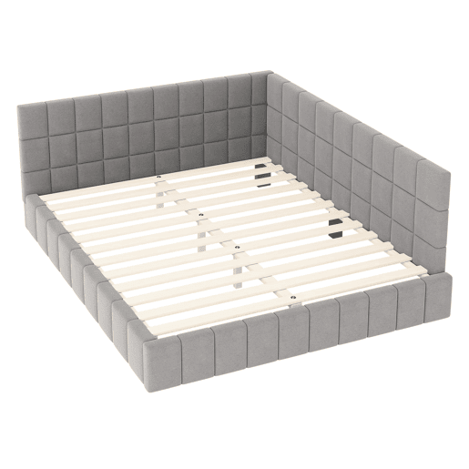Sofá-cama 160*200 - Multifuncional com estrado de ripas - Veludo cinzento