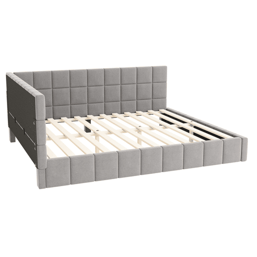 Sofá-cama 160*200 - Multifuncional com estrado de ripas - Veludo cinzento