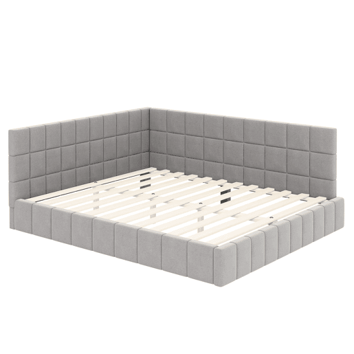 Sofá-cama 160*200 - Multifuncional com estrado de ripas - Veludo cinzento