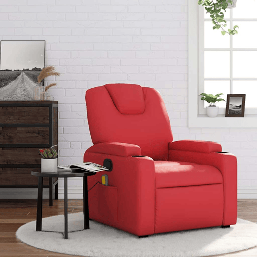Poltrona de massagens reclinável - Poltrona relax couro artificial vermelho
