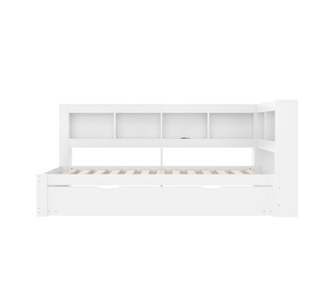Sofá cama, 90x200 cm - con cama extraíble, 2 puertos usb, con somier - blanco