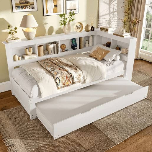 Sofá-cama, 90 x 200 cm - Com cama extraível, 2 portas USB, com estrado - Branco Sofá-cama, 90 x 200 cm - Com cama extraível, 2 portas USB, com estrado - Branco