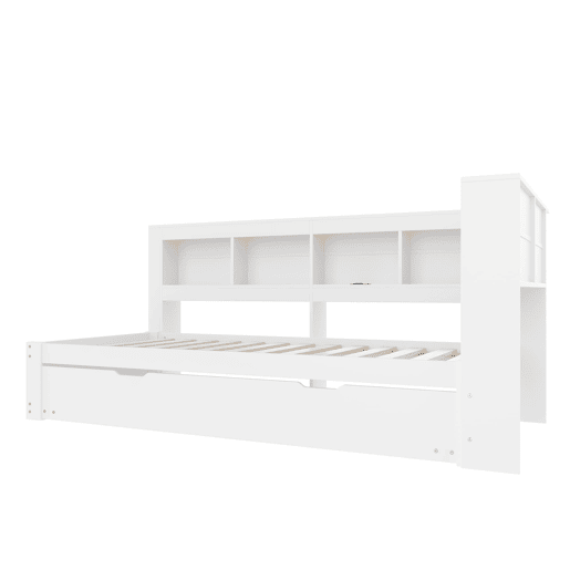 Sofá-cama, 90 x 200 cm - Com cama extraível, 2 portas USB, com estrado - Branco Sofá-cama, 90 x 200 cm - Com cama extraível, 2 portas USB, com estrado - Branco