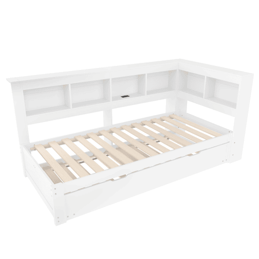 Sofá-cama, 90 x 200 cm - Com cama extraível, 2 portas USB, com estrado - Branco Sofá-cama, 90 x 200 cm - Com cama extraível, 2 portas USB, com estrado - Branco