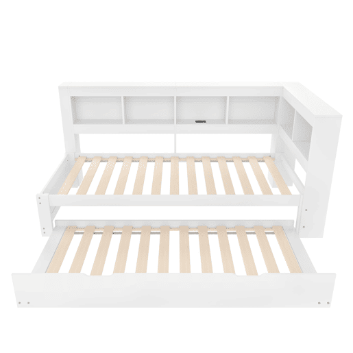 Sofá-cama, 90 x 200 cm - Com cama extraível, 2 portas USB, com estrado - Branco Sofá-cama, 90 x 200 cm - Com cama extraível, 2 portas USB, com estrado - Branco