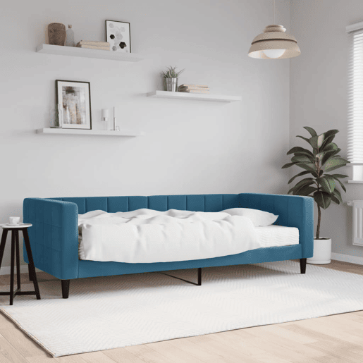 Sofá-cama, Sofá conversível com colchão 90x200 cm veludo azul
