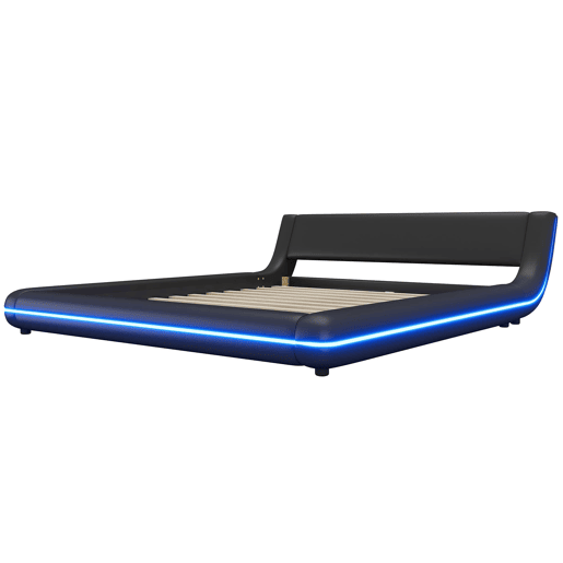 Cama plana 160x200 cm - PU, luz LED ambiente - Preto