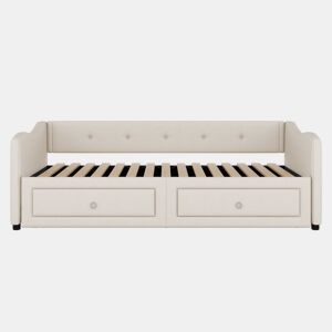 Cama de dia 90x200 cm - Cama extraível, sofá-cama com duas gavetas, linho, estilo minimalista, bege