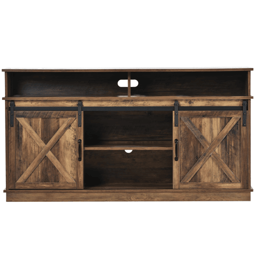 Móvel de TV 148x40x78 cm - 2 portas de correr, prateleiras ajustáveis, estilo rústico - Castanho