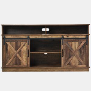 Móvel de TV 148x40x78 cm - 2 portas de correr, prateleiras ajustáveis, estilo rústico - Castanho
