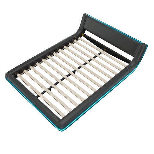 Cama plana 140x200 cm - Cama baixa, PU, luz ambiente LED, Preto