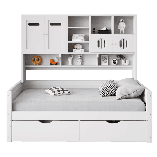 Sofá-cama de madeira 90 x 200 cm - Com arrumação, gaveta grande, cama juvenil, estrado, branco