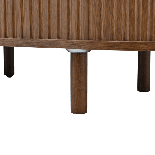 Móvel de TV ovalado 170x40x40 cm - Com 2 gavetas de rattan e 2 portas de correr - Nogueira escura