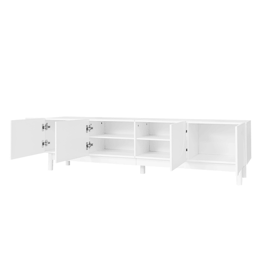 Lowboard 169 cm - Portas curvas, prateleiras e suporte para TV com pés estabilizadores - Branco